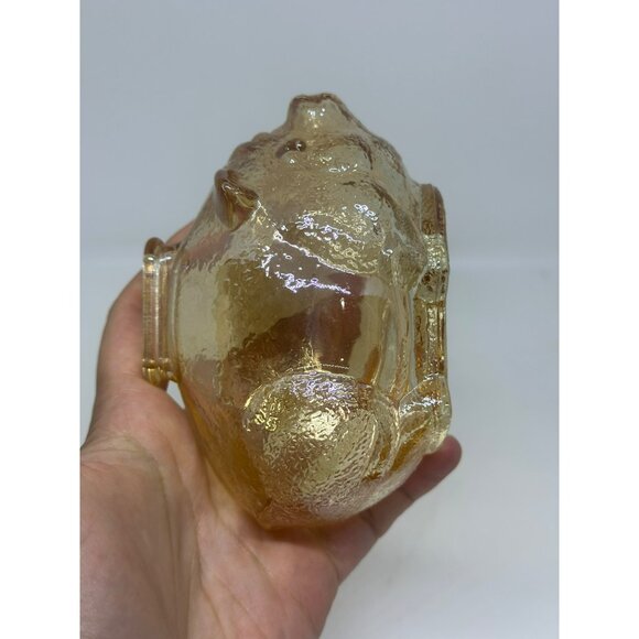 VTG Anchor Hocking Marigold Carnival Glass Piggy Bank Iridescent Amber Coin Bank - Picture 4 of 7